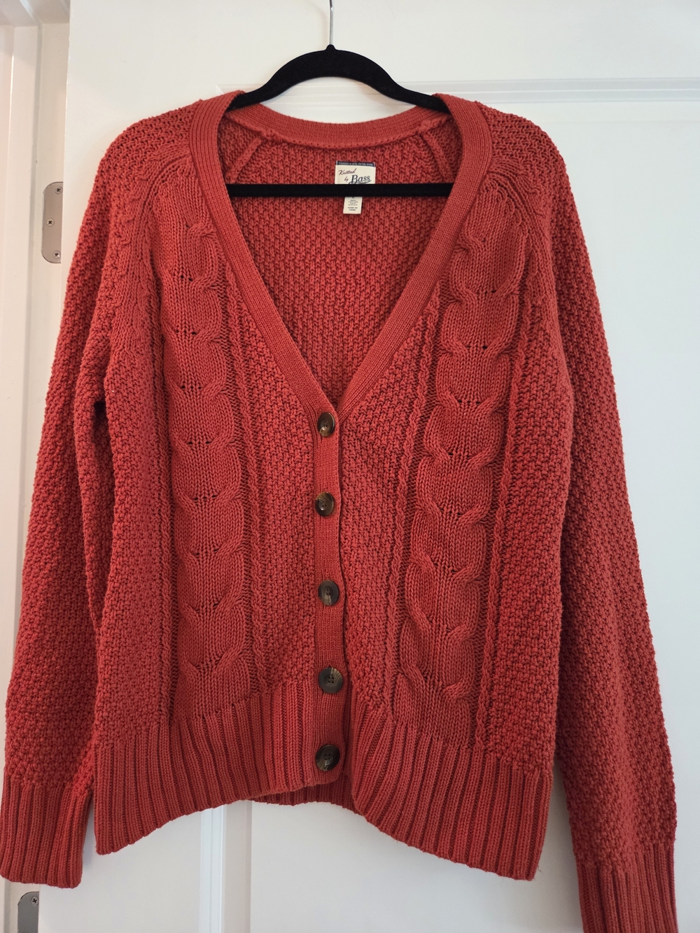 Knitted by Bass Orange Red Cable Knit Cardigan Sweater Size Large